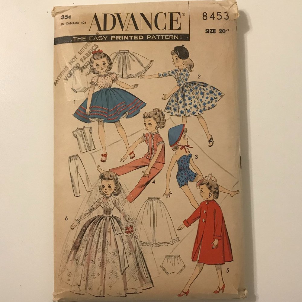 Vintage Advance 20" Doll Clothes Sewing Pattern #8453